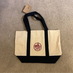 Trader Joe's Cream and Navy Tote Bag